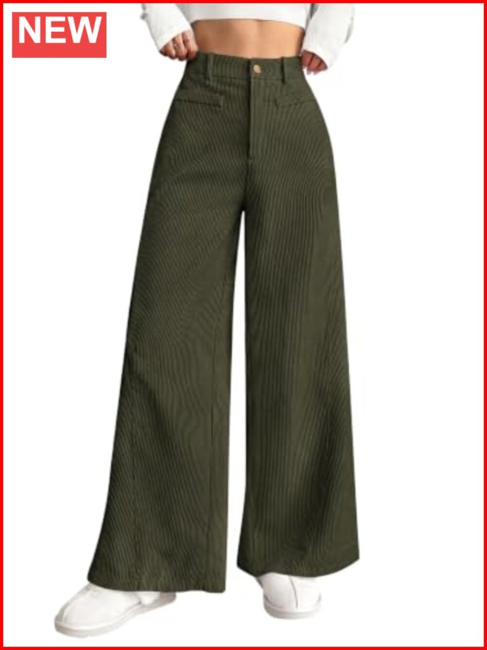 High Waisted Corduroy Wide Leg Pants Women Casual Trousers